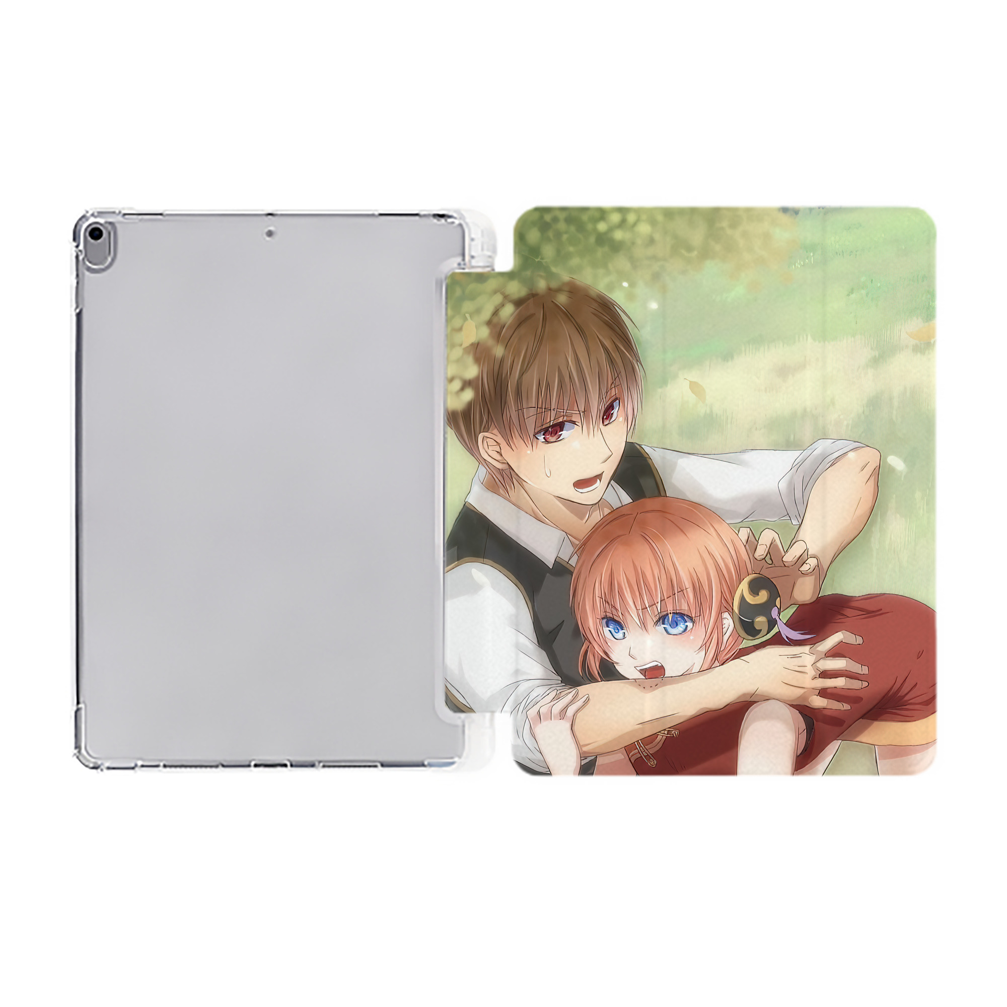ぎんたま 坂田銀時（さかたぎんとき） 神楽 志村新八（しむら しんぱち） GINTAMA Sakata Gintoki Kagura Shimura Shinpachi IPad ケース ペン収納付き 三つ折りスタンド PUレザー×シリコン 対応機種9.5/10.5/10.9インチ